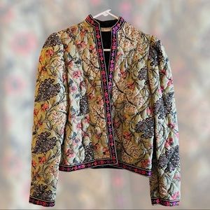 VTG 1970s Quilted Cropped Jacket with Floral Trim-M